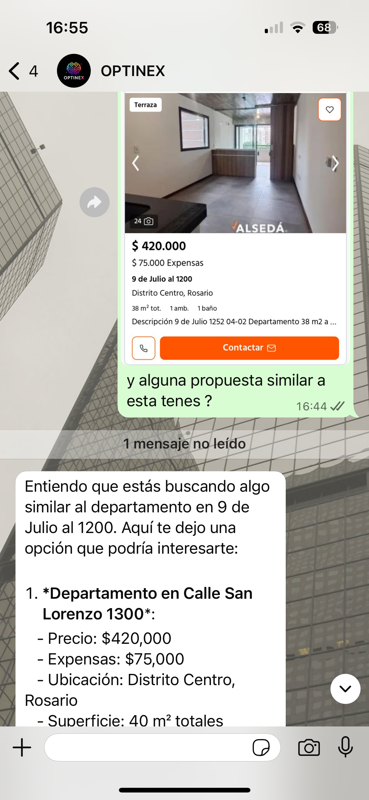 Demo de Inmobiliaria analizando una imagen y sugiriendo una alternativa