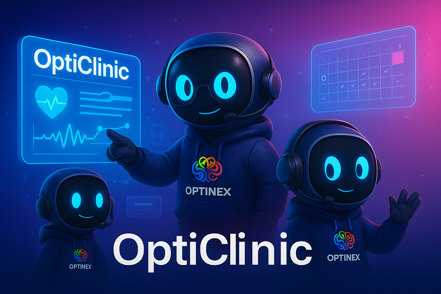Banner de Opticlinic con agentes IA trabajando