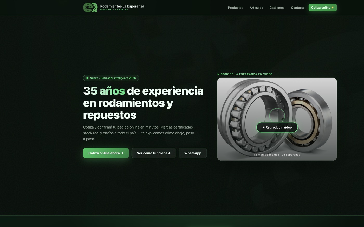 Sitio comercial de distribuidora de rodamientos conectado a la operación
