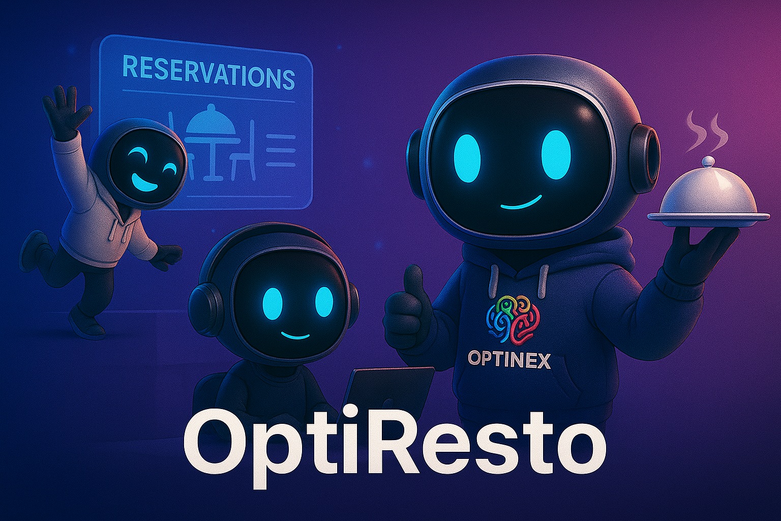 Banner de Optiresto con agentes IA gestionando un restaurante